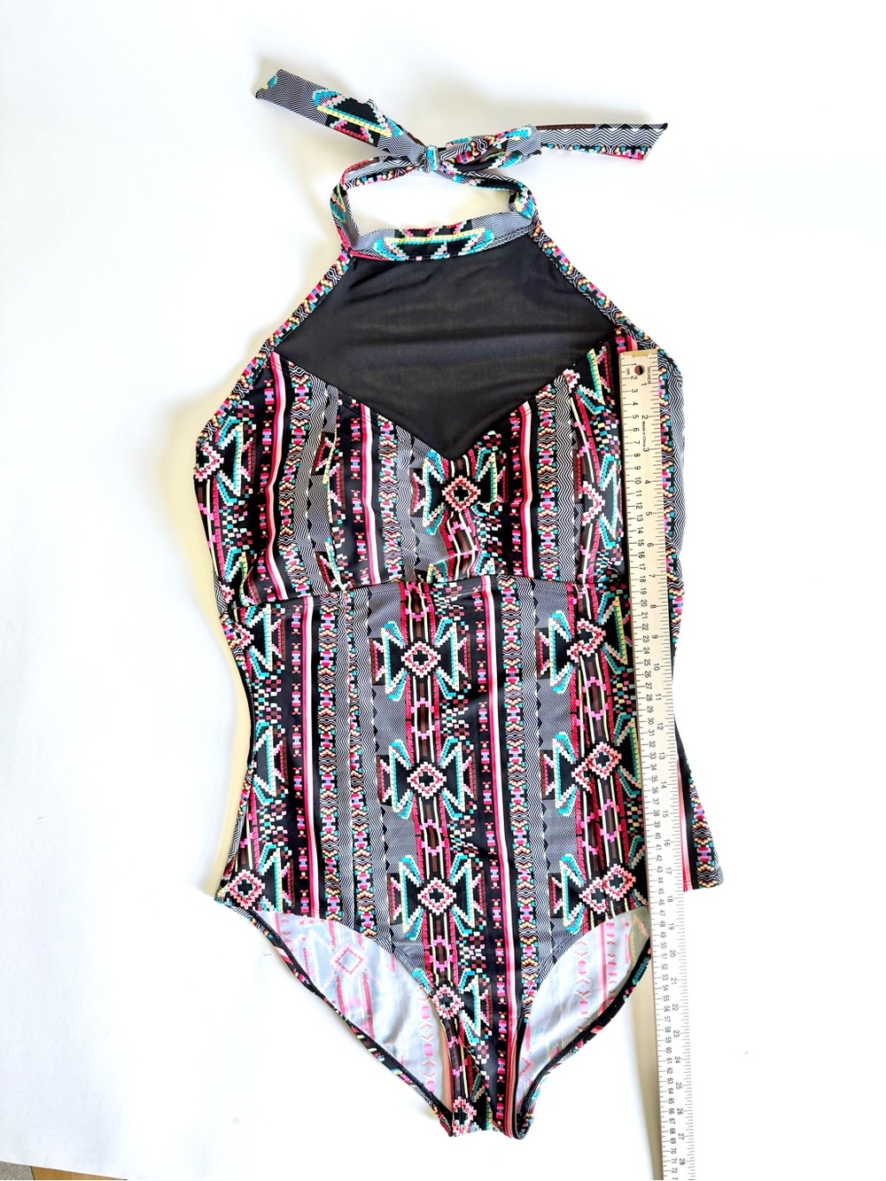 Forever 21 Black & Multicolor High-Neck Tribal Halter Swimsuit - Picture 10 of 11